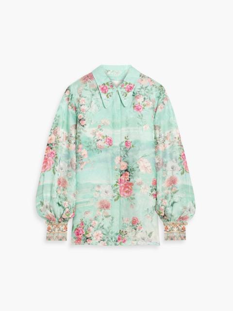 CAMILLA Crystal-embellished printed satin-jacquard shirt