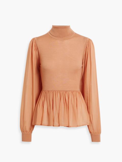 ULLA JOHNSON Liana chiffon-paneled wool and silk-blend turtleneck top