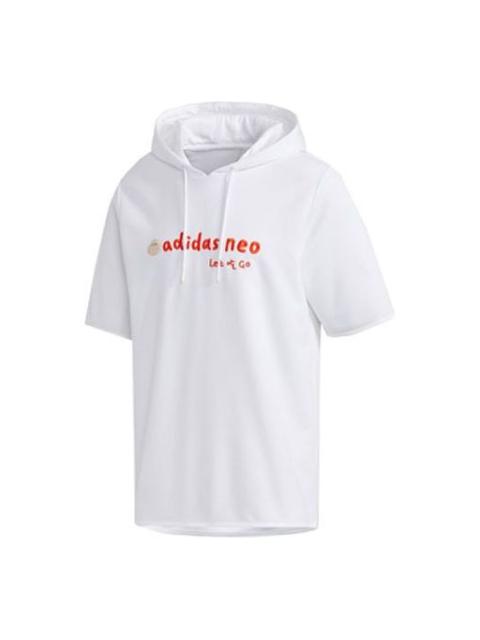 Men's adidas neo Logo Embroidered Sports Pullover Hooded Short Sleeve White GP5824