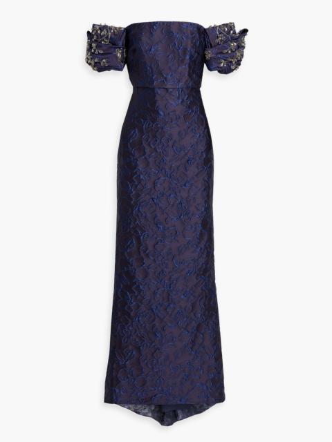 Other Designers Off-the-shoulder embellished jacquard gown