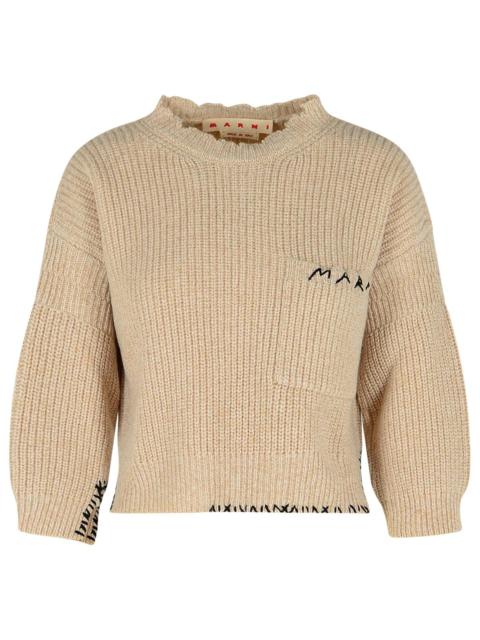 Marni Marni Beige Virgin Wool Sweater with Embroidery