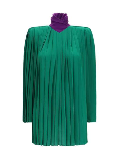 Valentino Valentino Pleated Georgette Top Antic Green/Purple Orchid