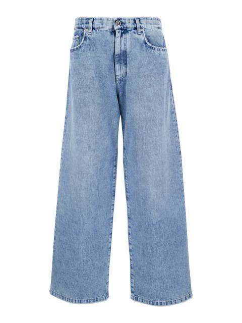 VERSACE Versace Men Light Blue Five Pocket Jeans With Logo Patch In Denim Woman