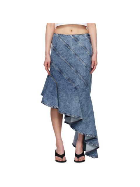 Alaïa Blue Spiral Denim Midi Skirt