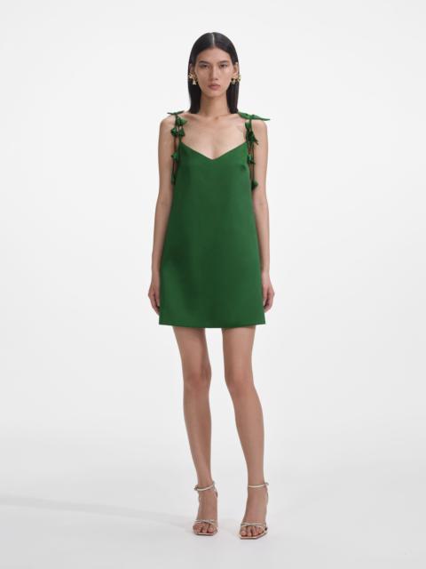 self-portrait Green Satin Flower Mini Dress