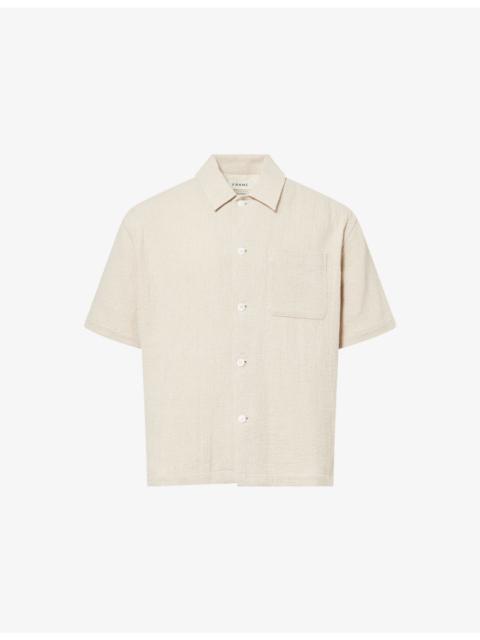 FRAME Open Weave Short-Sleeves Cotton-Blend Shirt