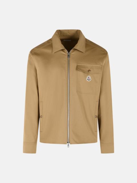 Moncler COTTON BLEND SHIRT WITH BEIGE LEATHER LOGO
