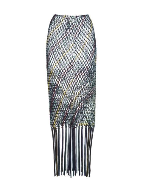 GABRIELA HEARST Zana Fringe Macrame Maxi Skirt in Black Multi Silk