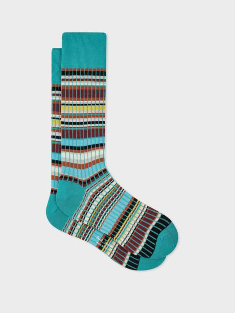 Paul Smith Blue 'Signature Stripe' Ribbed Socks
