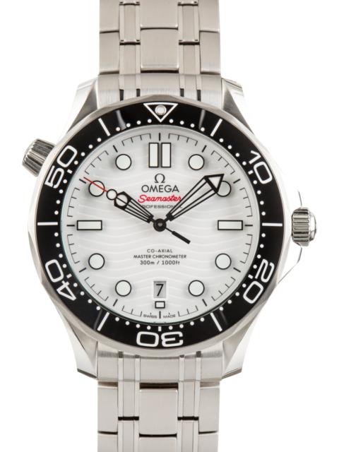 OMEGA Used White Wave Dial Omega Seamaster Diver 300M Steel on Steel