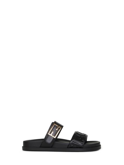 FENDI Fendi Women Black Nappa Leather Fendi Feel Double-Strap Slides