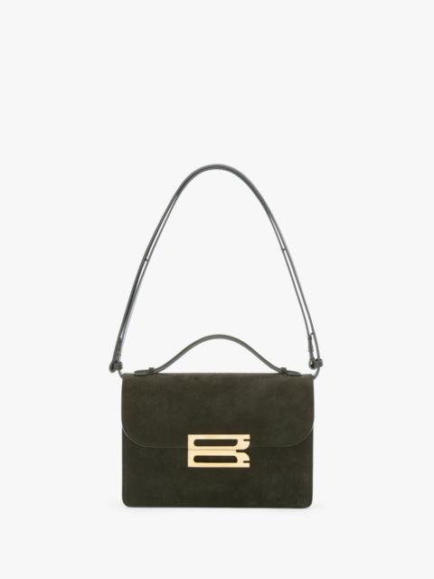 Victoria Beckham Dorian Bag In Dark Olive Stripe Embossed Suede