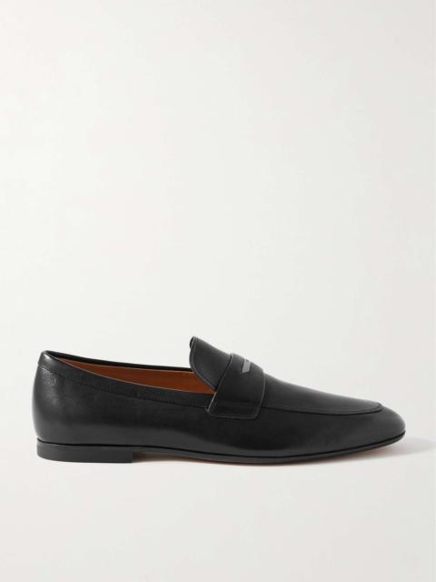Logo-Embellished Glossed Full-Grain Leather Penny Loafers