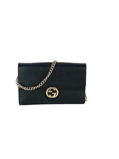 Gucci Interlocking Black Leather Dollar Calfskin GG Wallet on a Chain Clutch Bag