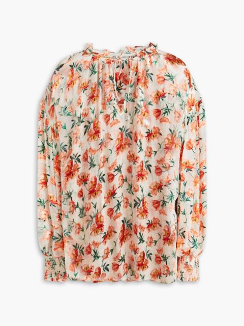 Alice + Olivia Julius ruffled floral-print devoré-satin blouse