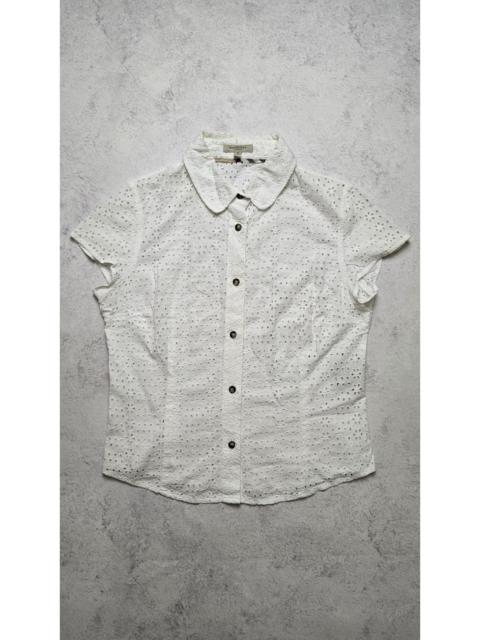 Burberry Burberry London White Eyelet Cotton Shirt Short Sleeve