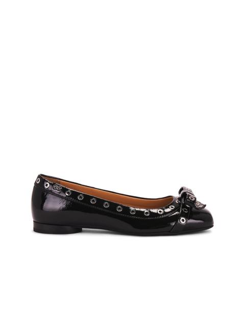 GANNI Eyelets Bow Ballerina Naplack