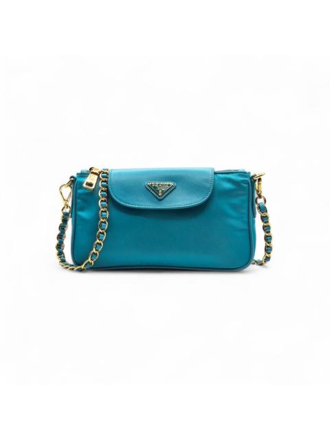 Prada Nylon and Leather Chain Shoulder Bag Turquoise Blue - $2250