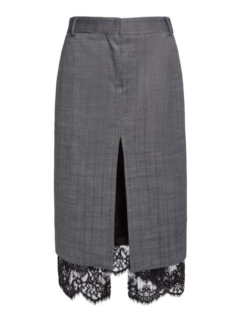 Stella McCartney Low-Rise Lace-Trimmed Stretch-Wool Midi Skirt grey