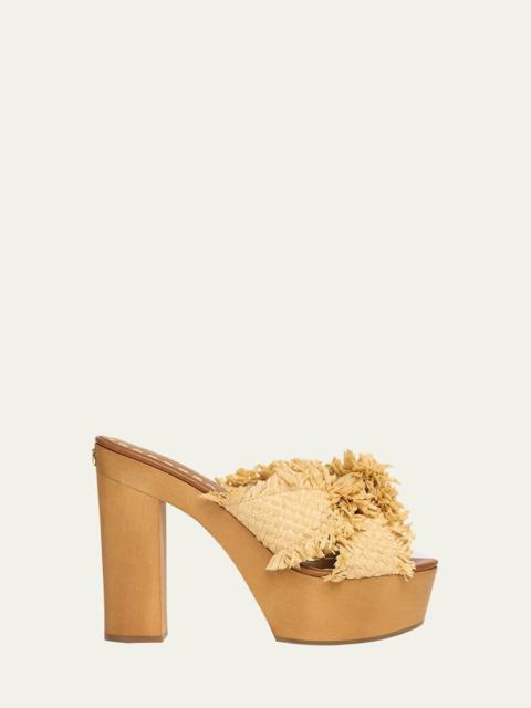 Dolce & Gabbana Knotted Crossover Raffia Platform Sandals