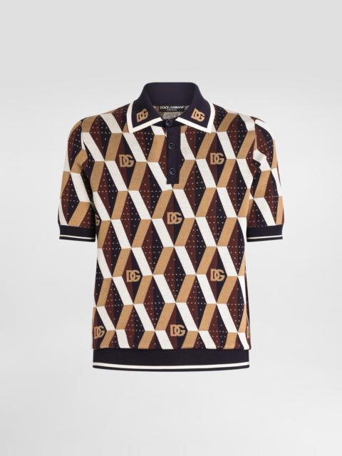 Silk jacquard polo shirt