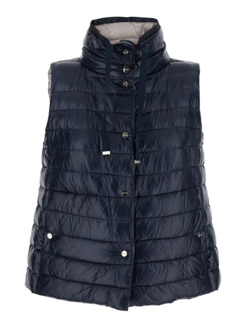 Herno Herno Women Blue Vest With High Neck And Buttons With Logo In Tech Fabric Woman