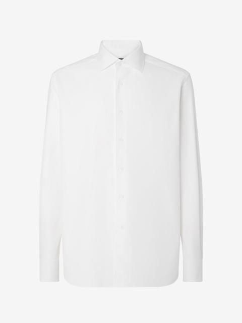CORNELIANI White textured cotton shirt with herringbone pattern