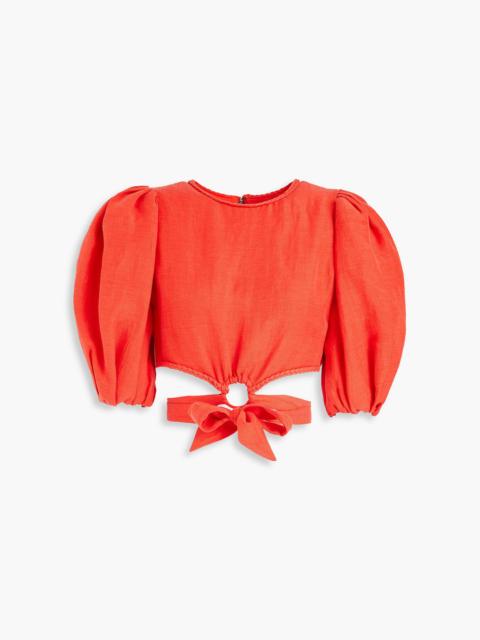 Alice + Olivia Cropped tie-detailed linen and cupro-blend top