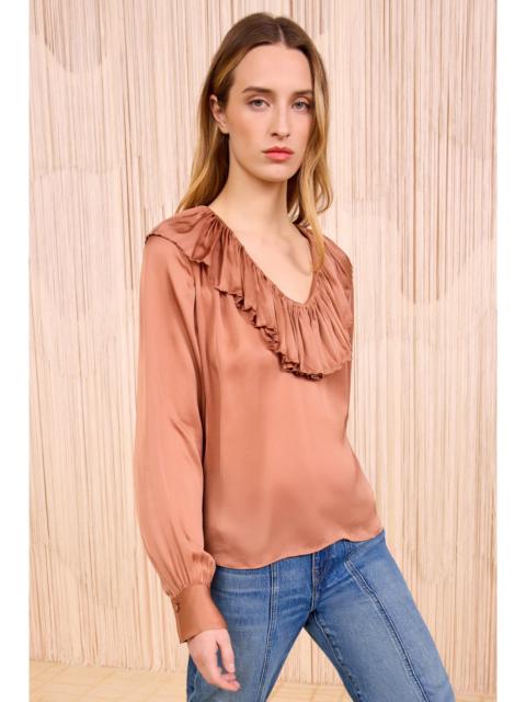 ULLA JOHNSON Liese Silk Ruffle Neckline Long Sleeve Blouse