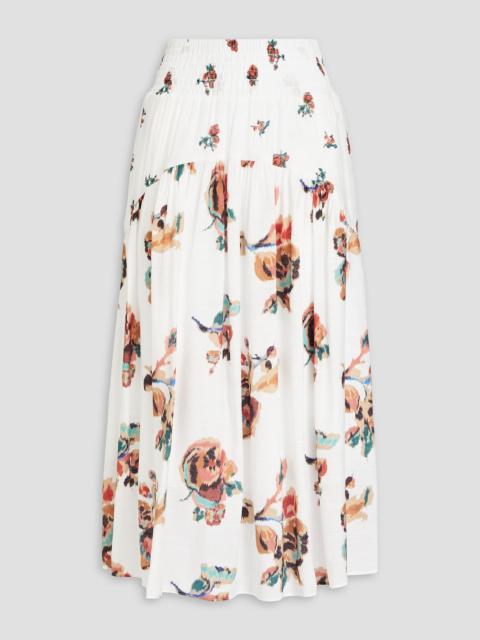 Other Designers Shirred floral-print gauze midi skirt
