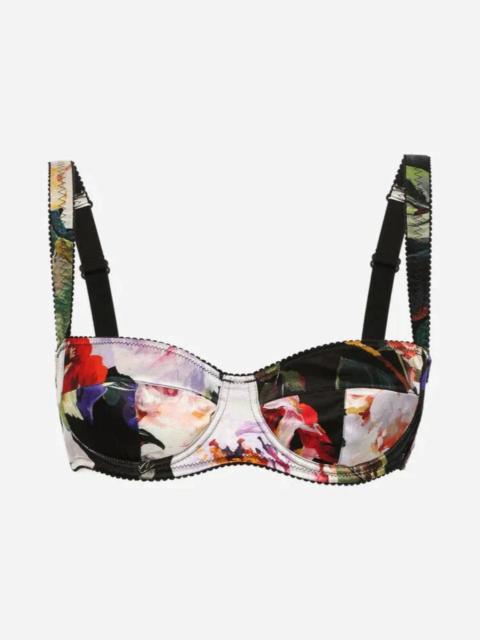 Dolce & Gabbana Satin Balconette Bra with Rose Garden Print