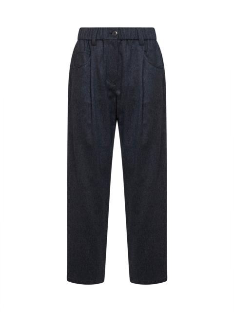 Brunello Cucinelli Brunello Cucinelli Women Anthracite Wool Flannel Baggy Trousers With Monili