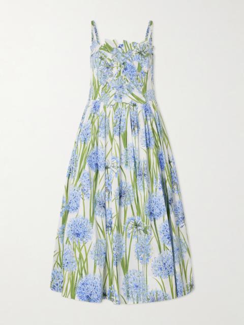 Oscar de la Renta Pleated Floral-print Cotton-blend Poplin Midi Dress