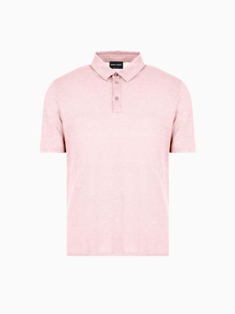 GIORGIO ARMANI Short-sleeved polo shirt in pure linen jersey