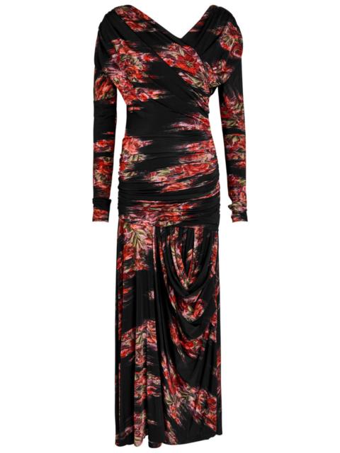 ganni red floral wrap dress GANNI botanical-print Wrap Midi Dress | Red