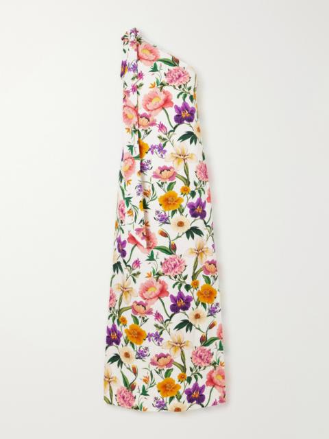 BORGO DE NOR Lani One-shoulder Tie-detailed Floral-print Satin-crepe Maxi Dress