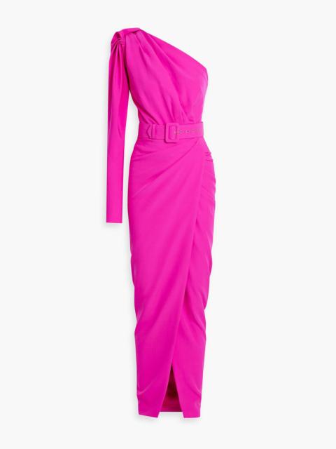Other Designers One-sleeve belted cady maxi dress