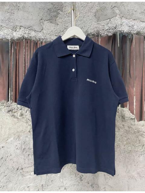 Miu Miu Miu Miu Logo cotton piqué polo shirt in blue