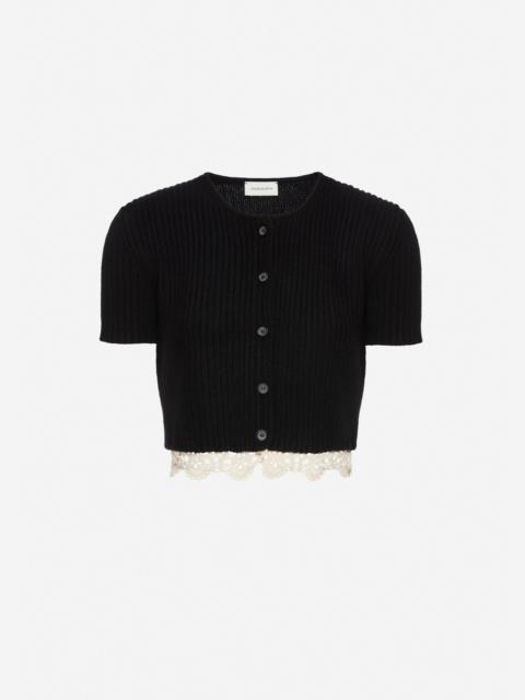 MAGDA BUTRYM Short-sleeve crochet-trim cropped cardigan in black