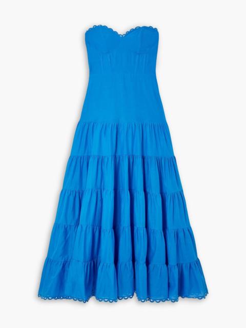 Charo Ruiz Danny strapless broderie anglaise-trimmed tiered cotton-blend voile maxi dress