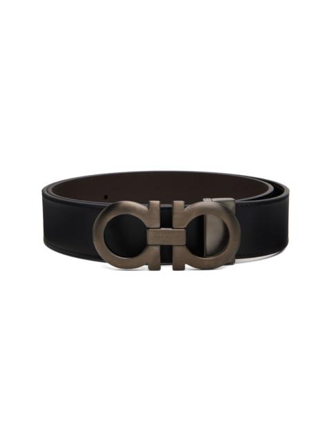 FERRAGAMO Black Adjustable Gancini Reversible Belt