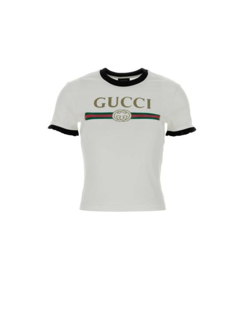 GUCCI GUCCI $690 White Cotton Jersey Printed T-Shirt New & Authent