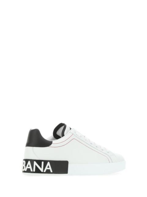 Dolce & Gabbana Man White Nappa Leather Portofino Sneakers