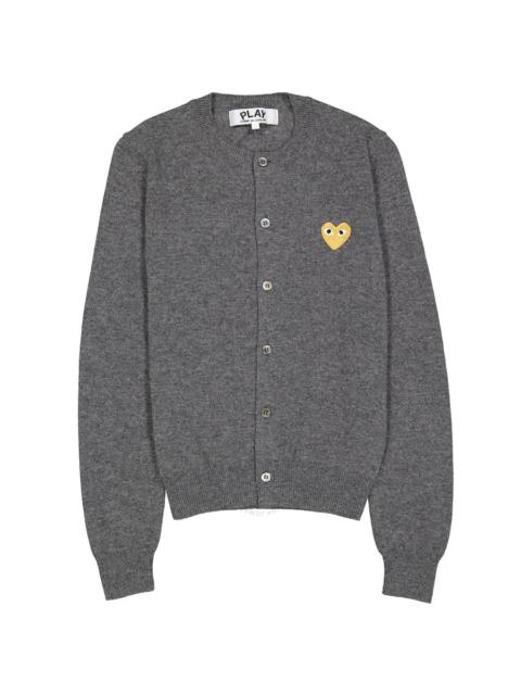 Comme Des Garcons Ladies Gold Heart Crewneck Cardigan In Grey