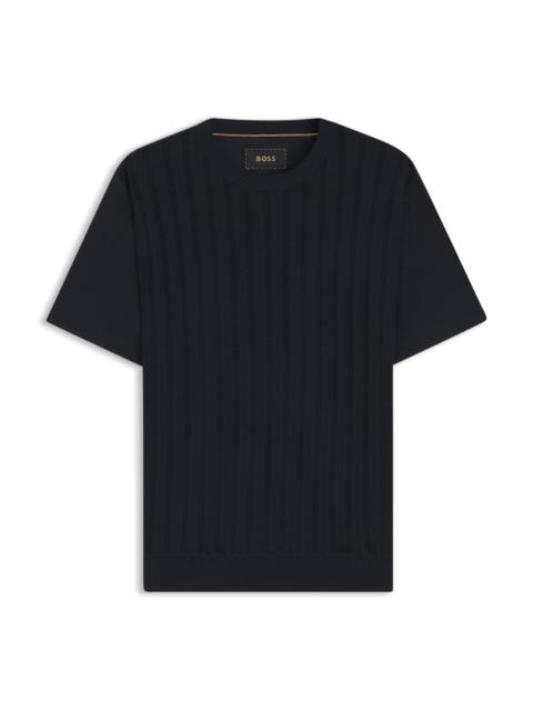 BOSS CABLE-KNIT T-SHIRT IN COTTON AND SILK