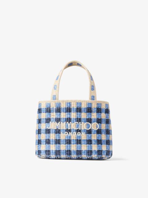 JIMMY CHOO Beach Tote East-West Mini
Marine Mix and Ecru Gingham Raffia Mini Beach Top Handle Tote Bag