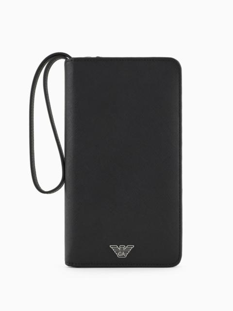 EMPORIO ARMANI ASV REGENERATED SAFFIANO LEATHER ORGANISER WITH EAGLE PLATE