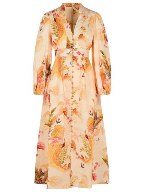Zimmermann Zimmermann 'Plunge' Low-Cut Linen Dress In 'Cream Palm Floral' Color Women