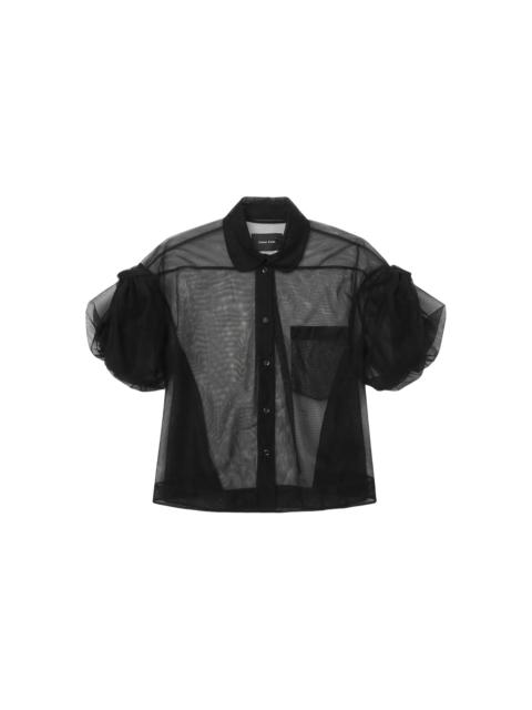 Simone Rocha SHEER CROPPED PUFF BOW SLEEVE SHIRT - BLACK