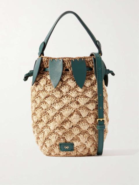 Pineapple leather-trimmed raffia bucket bag Neutral